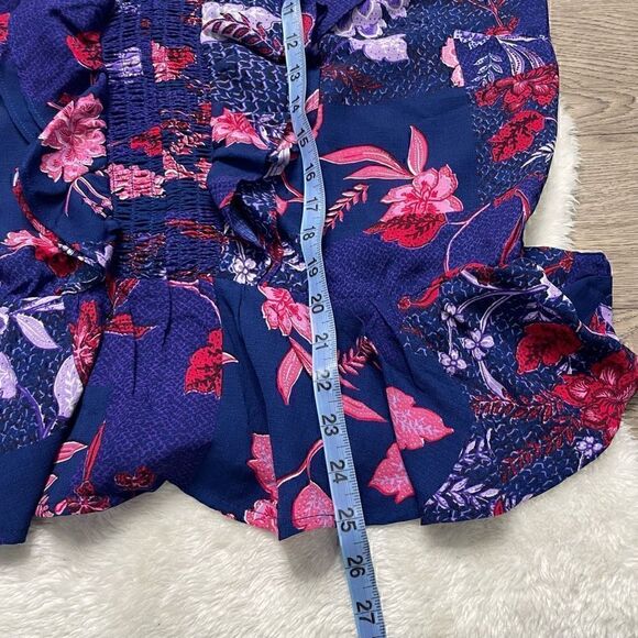 Sofia Vergara Top Womens XXL Blue Pink Floral Sleeveless Ruffle Blouse - Picture 11 of 12